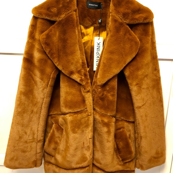 NWT PUMPKIN SPICE FUR COAT BY MINKPINK - Picture 3 of 8